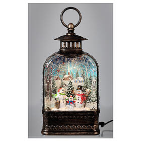 Glass lantern with snow, snowmen, 30x10x5 cm