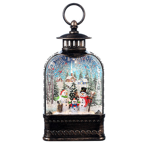 Glass lantern with snow, snowmen, 30x10x5 cm 6