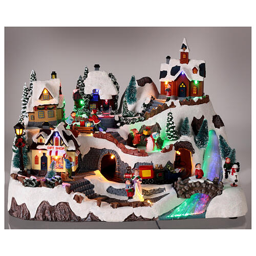 Christmas village 30x40x25 cm train tunnel and LED lights 2