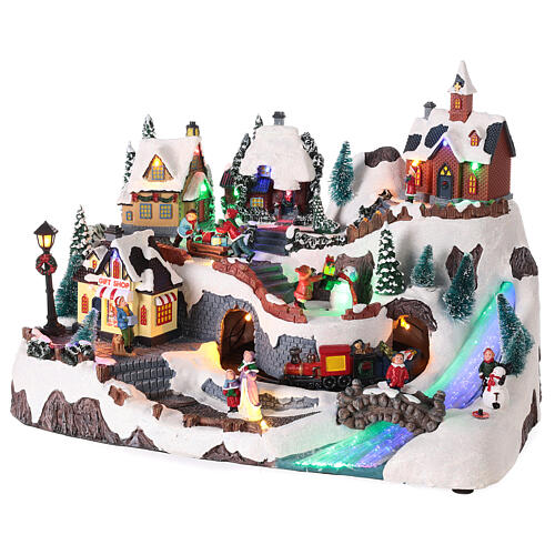 Christmas village 30x40x25 cm train tunnel and LED lights 3
