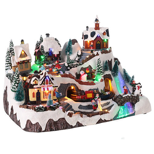 Villaggio natalizio tunnel treno luci led 30x40x25 cm 4