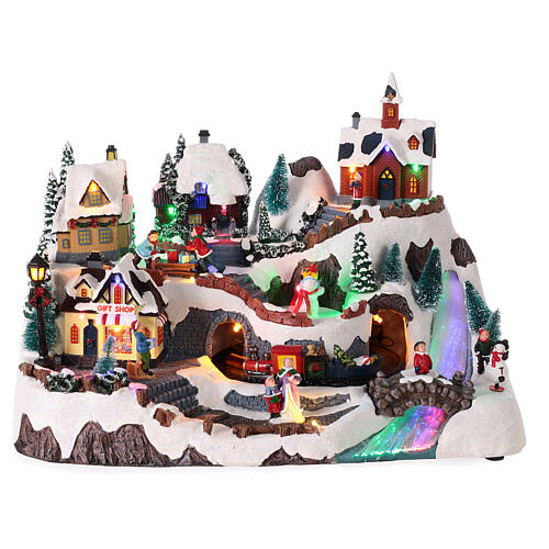 Christmas village tunnel train with LED lights 30x40x25 cm 1