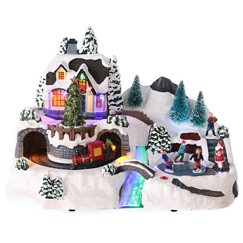 Pueblo de Navidad con movimiento y luces led 30x35x20 cm 1