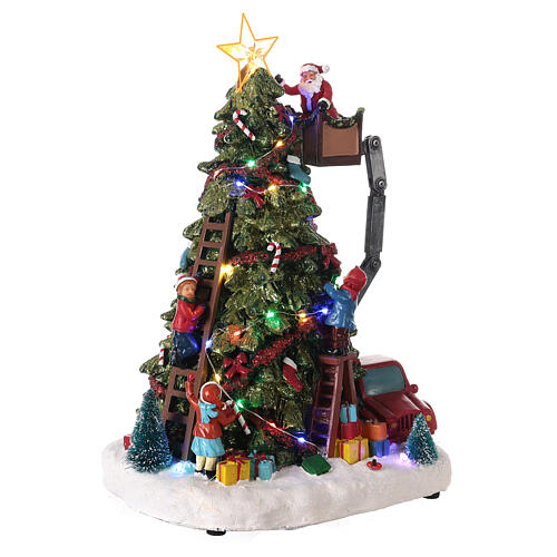 Scena natalizia albero Babbo Natale gru luci led 40x25x20 cm  4