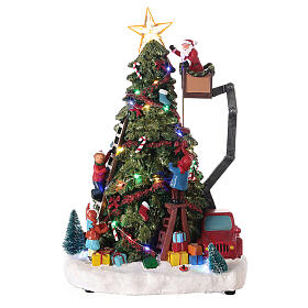 Cenário de Natal em miniatura árvore, Pai Natal e guindaste luzes LED 41x26x19,5 cm