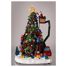Cenário de Natal em miniatura árvore, Pai Natal e guindaste luzes LED 41x26x19,5 cm