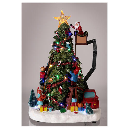 Cenário de Natal em miniatura árvore, Pai Natal e guindaste luzes LED 41x26x19,5 cm 2