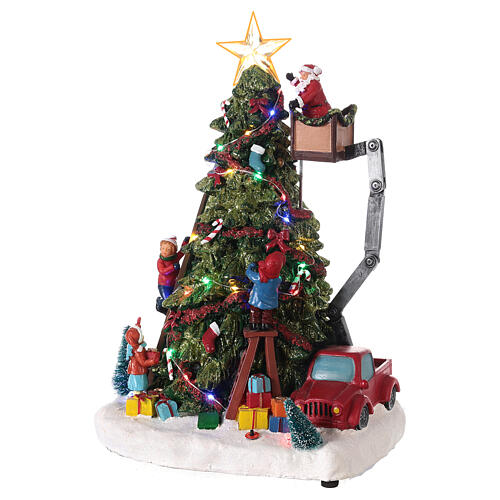 Cenário de Natal em miniatura árvore, Pai Natal e guindaste luzes LED 41x26x19,5 cm 3