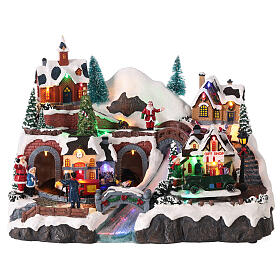 Pueblo Navidad túneles tren movimiento luces led 30x40x25 cm