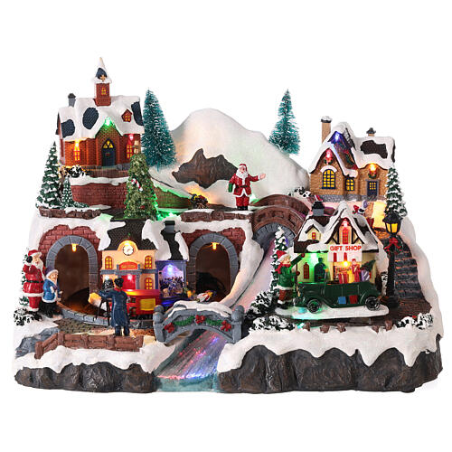 Villaggio Natale tunnel treno movimento luci led 30x40x25 cm  1