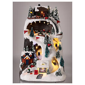 Christmas village set, mountain with skiers in motion, LED lights, 40x25x20 cm