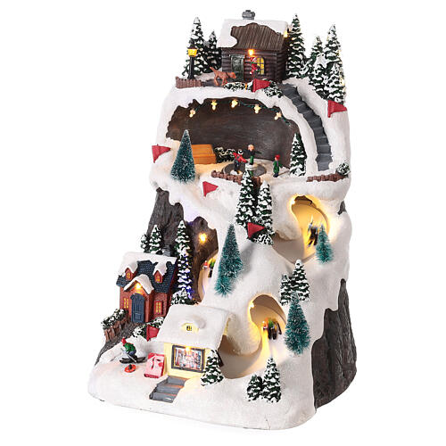 Christmas village set, mountain with skiers in motion, LED lights, 40x25x20 cm 3