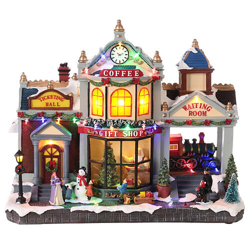 Christmas village set with animated train station, LED lights, 35x40x18 cm 1