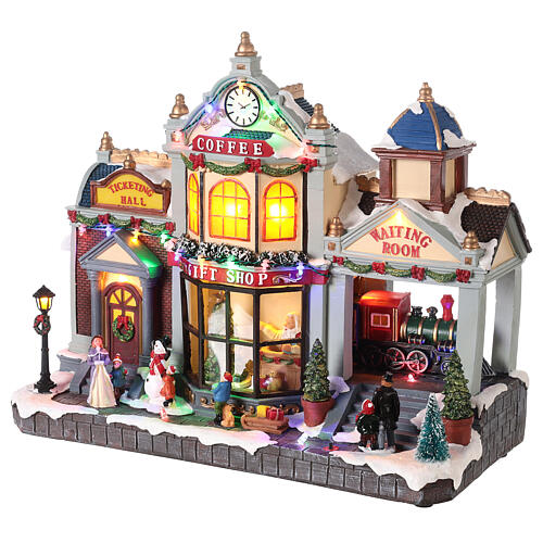 Christmas village set with animated train station, LED lights, 35x40x18 cm 3