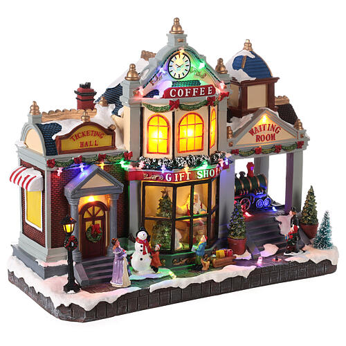 Christmas village set with animated train station, LED lights, 35x40x18 cm 4