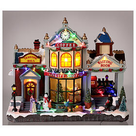 Cenário natalino em miniatura estação com lojas movimento luzes LED 34x40x17,5 cm