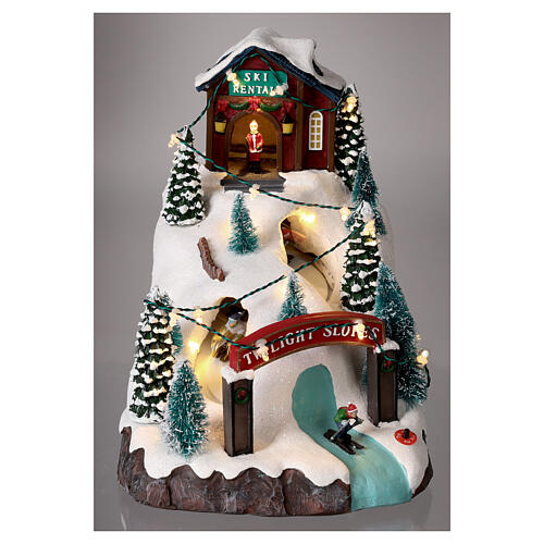 Villaggio Natale montagna sciatori movimento luci led 20x15x25 cm  2