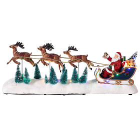 Weihnachtsmann auf Rentier-Schlitten mit LED-Lichtern, 25x60x15 cm