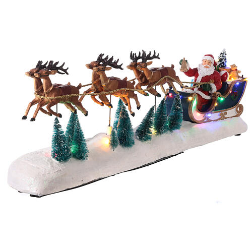 Snowy Santa's sleigh with reindeers in motion, LED lights, 25x60x15 cm 3