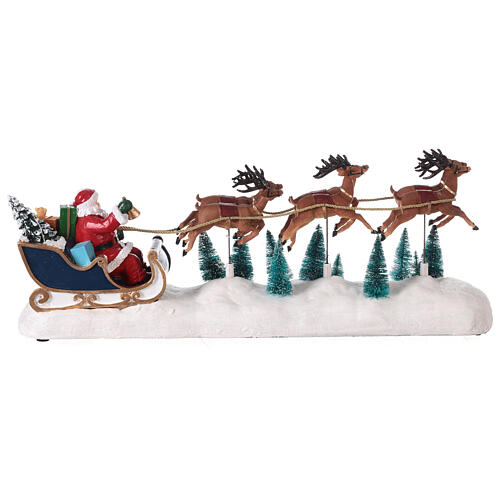 Snowy Santa's sleigh with reindeers in motion, LED lights, 25x60x15 cm 6