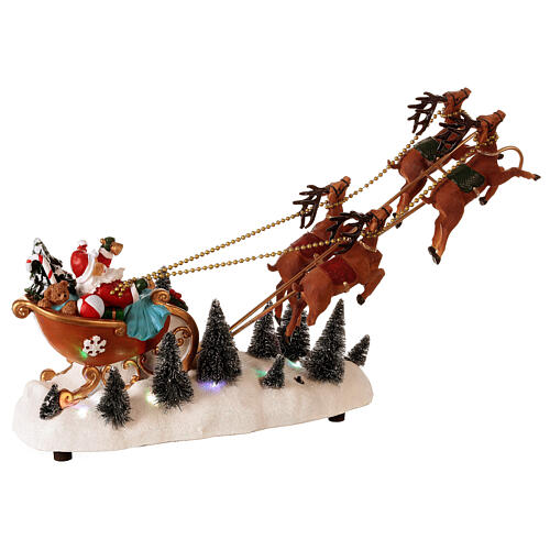 Slitta Babbo Natale neve renne volanti luci led 35x45x15 cm 4
