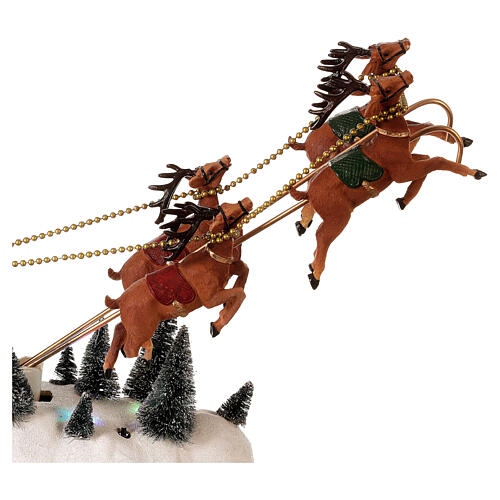 Slitta Babbo Natale neve renne volanti luci led 35x45x15 cm 5