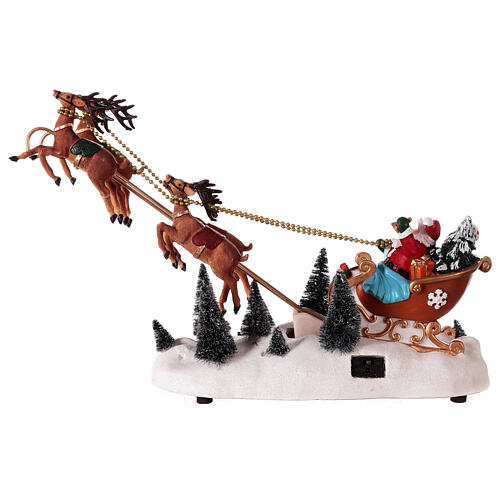 Slitta Babbo Natale neve renne volanti luci led 35x45x15 cm 7