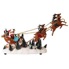 Santa Claus sleigh snow reindeer flying LED lights 35x45x15 cm