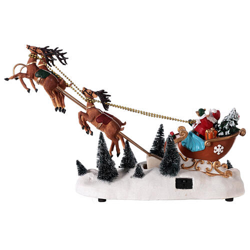 Santa Claus sleigh snow reindeer flying LED lights 35x45x15 cm 5