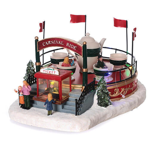 Carnival ride carousel, snowy set in motion, LED lights, 15x20x30 cm 3