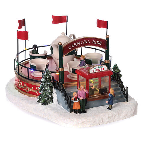 Carnival ride carousel, snowy set in motion, LED lights, 15x20x30 cm 4