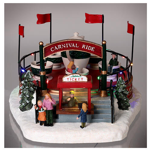 Giostra carnevale neve tazze movimento luci led 15x22,5x29 cm 2