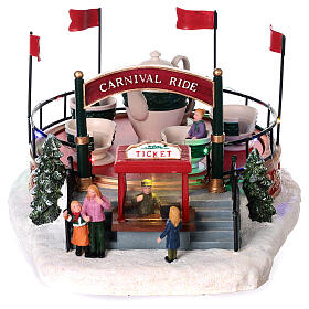 Carrossel de carnaval xícaras miniatura movimento luzes LED 15x22,5x29 cm