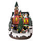 Christmas village with snow, church and animated Christmas tree, LED lights, 35x25x30 cm s1