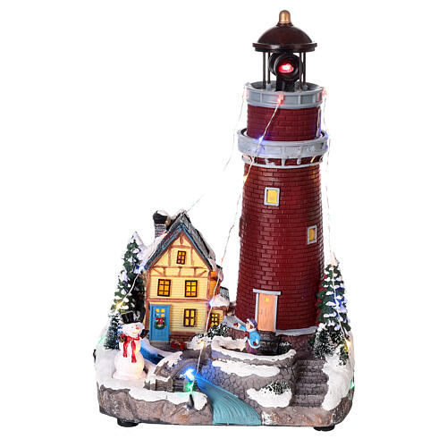 Villaggio natalizio neve chiesa albero Natale movimento luci led 35x25x30 6