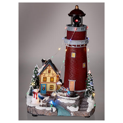 Villaggio natalizio neve chiesa albero Natale movimento luci led 35x25x30 7