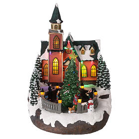 Animated Christmas village church holiday tree LED lights 35x25x30