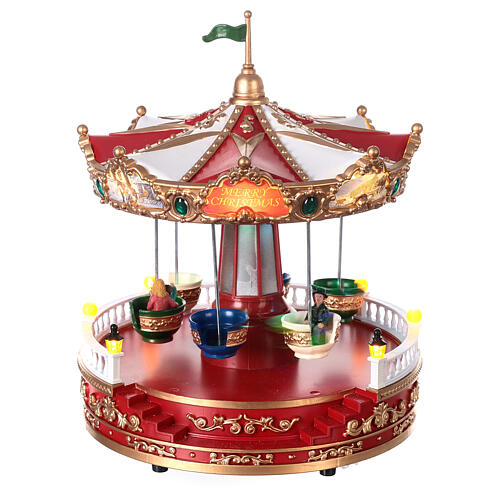 Christmas carousel, spinning cups, LED lights, 30x20x20 cm 1