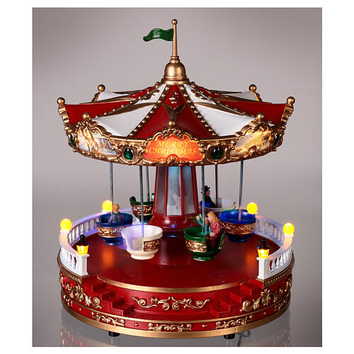 Christmas carousel, spinning cups, LED lights, 30x20x20 cm 2