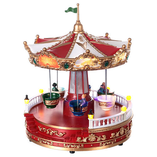 Christmas carousel, spinning cups, LED lights, 30x20x20 cm 3