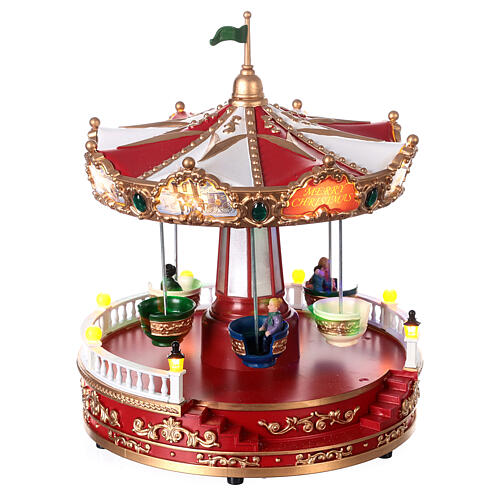 Christmas carousel, spinning cups, LED lights, 30x20x20 cm 4