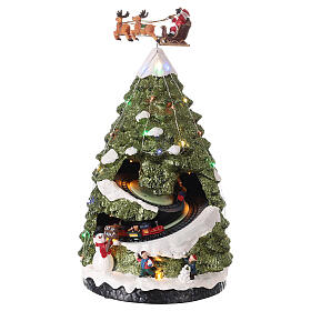 Sapin Noël neige train mouvement lumières LED 40x20x20 cm