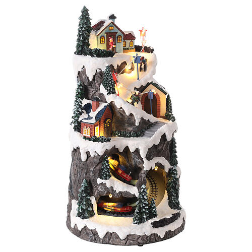 Village montagne neige train en mouvement lumières LED 40x20x20 cm 4