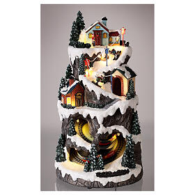Villaggio montagna neve treno movimento luci led 40x20x20 cm