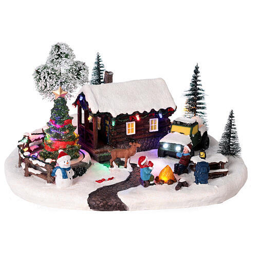LED Christmas village house campfire with Christmas tree animated 15x30x20 cm 1