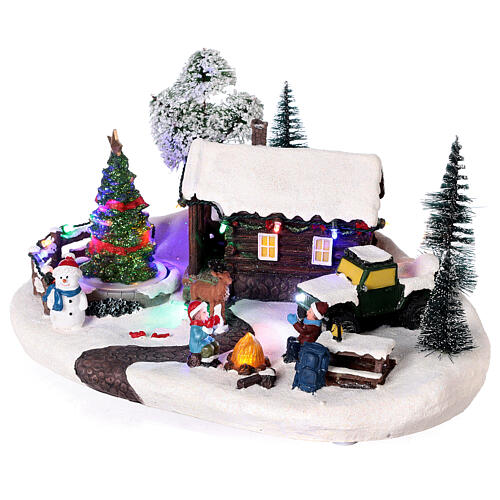 LED Christmas village house campfire with Christmas tree animated 15x30x20 cm 3