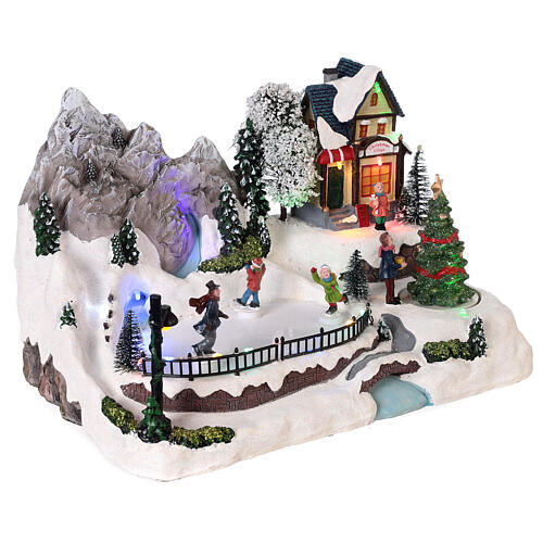 Christmas set with snow, ice skaters on motion, LED lights, 20x30x20 cm 4