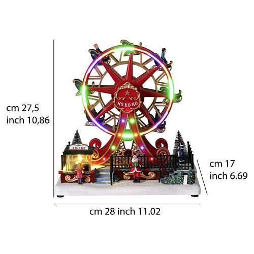 Ruota panoramica rossa natale luci led 30x15x30 cm 3
