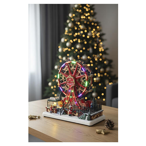 Roda gigante vermelha Natal com luzes LED 30x15x30 cm 2