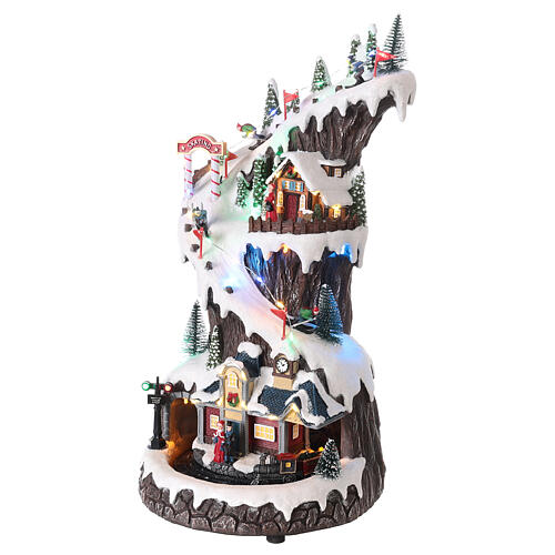 Christmas village, snowy mountain with train in motion, LED lights, 40x20x20 cm 3